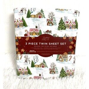 Envogue Gingerbread Town House Twin Sheet Set Christmas Pastel 3 Pieces Holidays